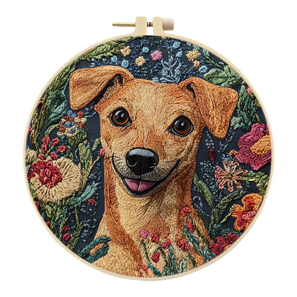 Handsome Dog Head - DIY Embroidery Cross Stitch Kit with Pattern Cotton Threads Needles Hoop 30x30CM/11.81x11.81in