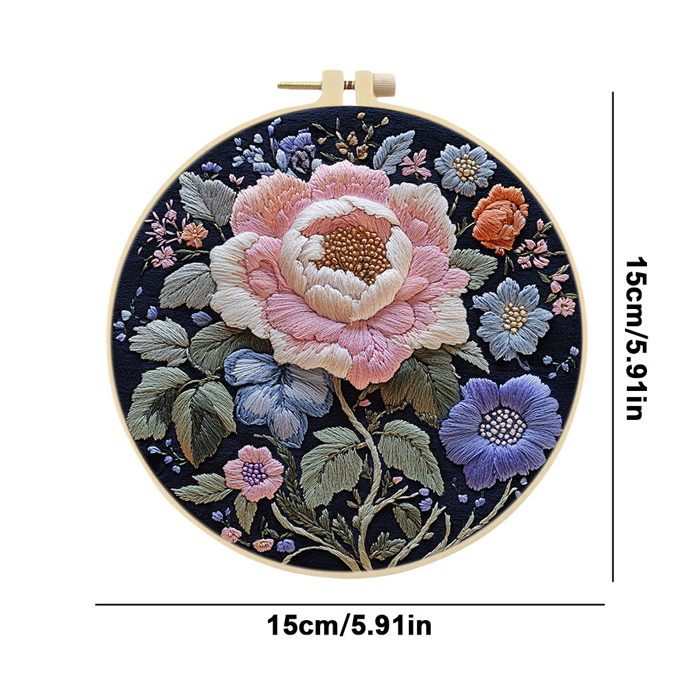 Song Of Flowers - DIY Embroidery Cross Stitch Kit with Pattern Cotton Threads Needles Hoop 30x30CM/11.81x11.81in