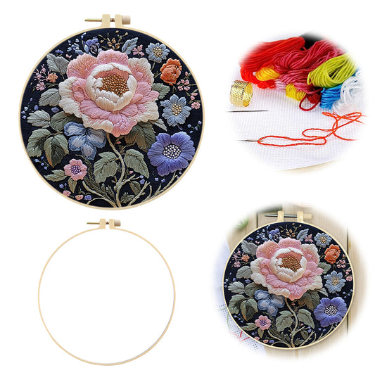 Song Of Flowers - DIY Embroidery Cross Stitch Kit with Pattern Cotton Threads Needles Hoop 30x30CM/11.81x11.81in