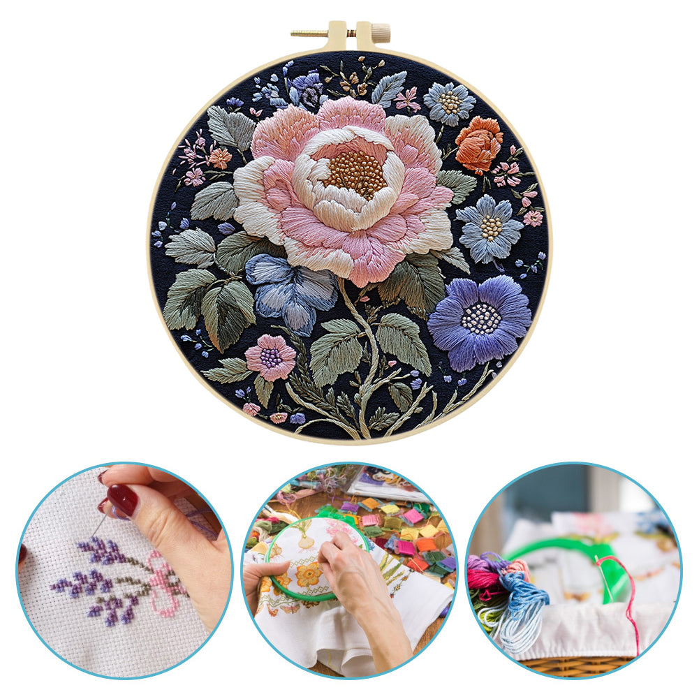 Song Of Flowers - DIY Embroidery Cross Stitch Kit with Pattern Cotton Threads Needles Hoop 30x30CM/11.81x11.81in