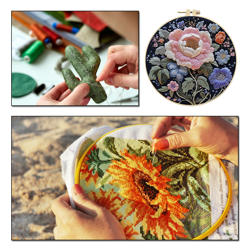 Song Of Flowers - DIY Embroidery Cross Stitch Kit with Pattern Cotton Threads Needles Hoop 30x30CM/11.81x11.81in