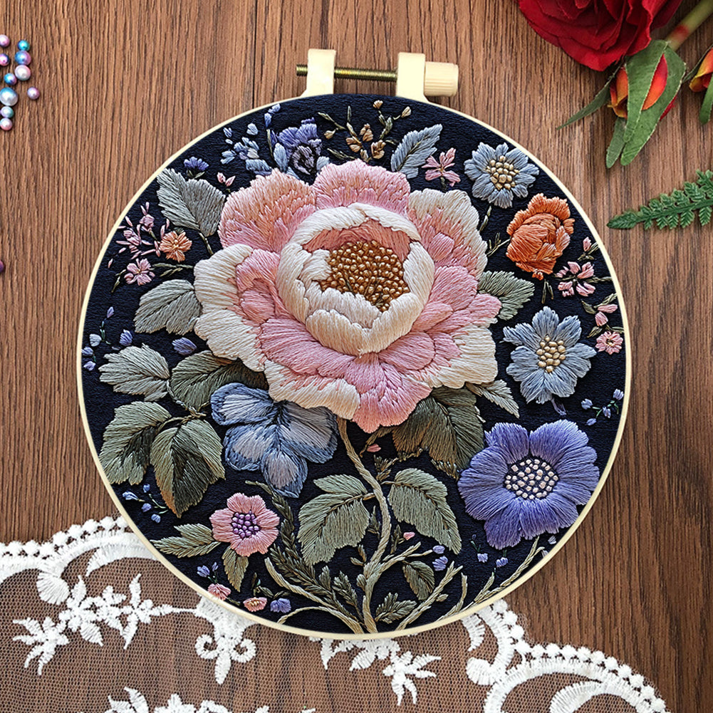 Song Of Flowers - DIY Embroidery Cross Stitch Kit with Pattern Cotton Threads Needles Hoop 30x30CM/11.81x11.81in