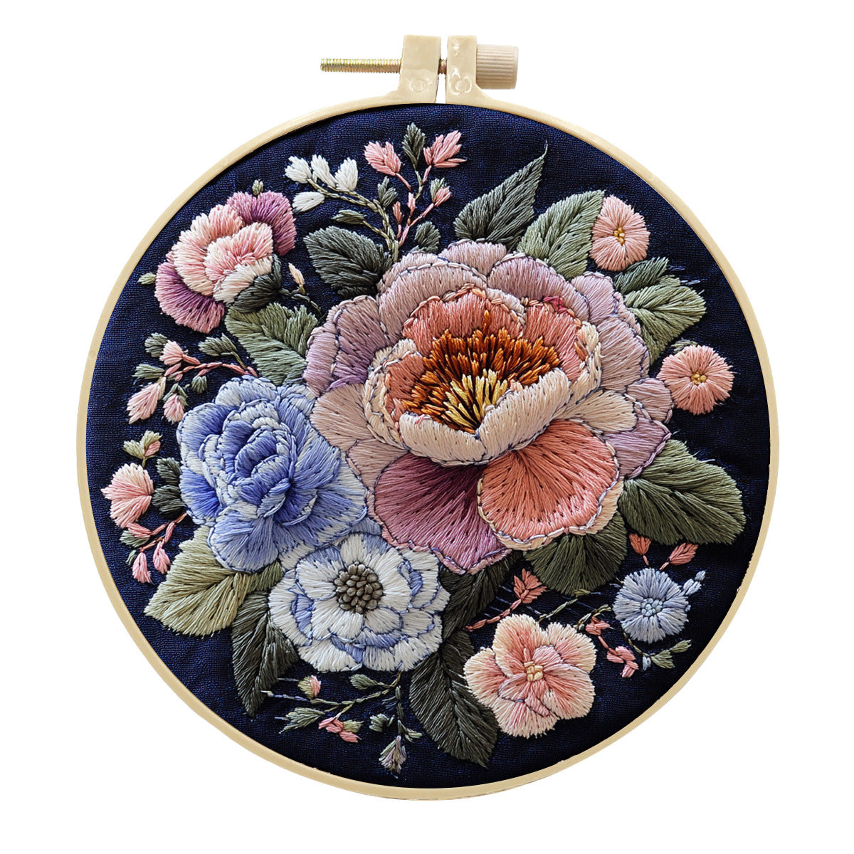 Blooming Heart - DIY Embroidery Cross Stitch Kit with Pattern Cotton Threads Needles Hoop 30x30CM/11.81x11.81in