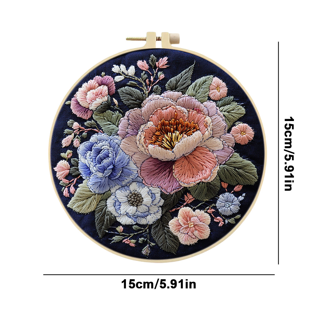 Blooming Heart - DIY Embroidery Cross Stitch Kit with Pattern Cotton Threads Needles Hoop 30x30CM/11.81x11.81in