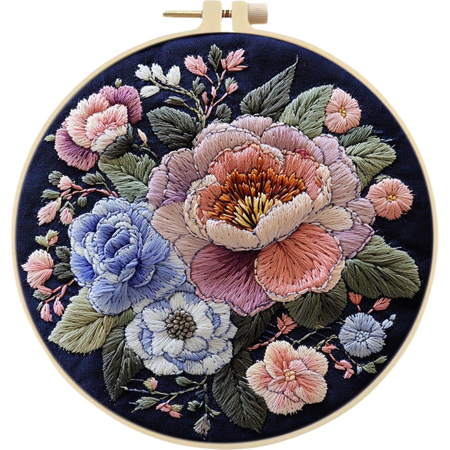 Blooming Heart - DIY Embroidery Cross Stitch Kit with Pattern Cotton Threads Needles Hoop 30x30CM/11.81x11.81in