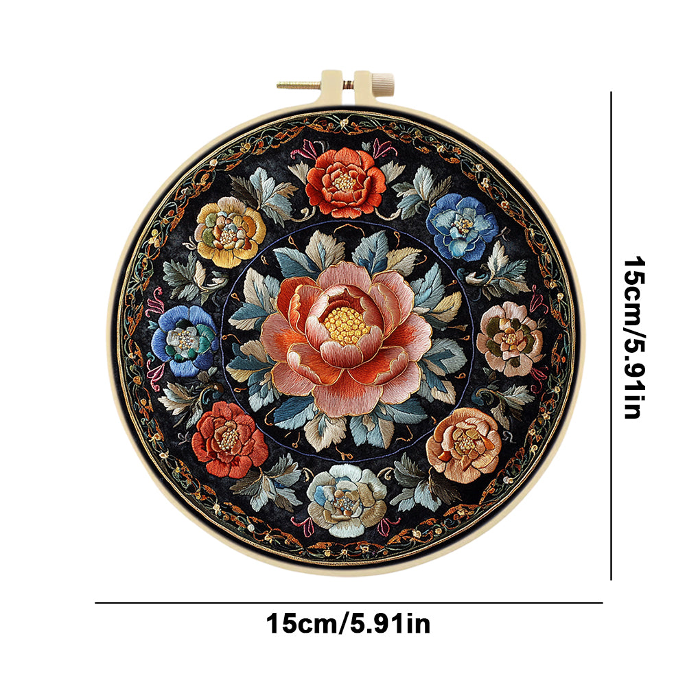 Flower Dream - DIY Embroidery Cross Stitch Kit with Pattern Cotton Threads Needles Hoop 30x30CM/11.81x11.81in