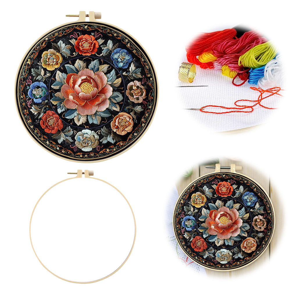 Flower Dream - DIY Embroidery Cross Stitch Kit with Pattern Cotton Threads Needles Hoop 30x30CM/11.81x11.81in