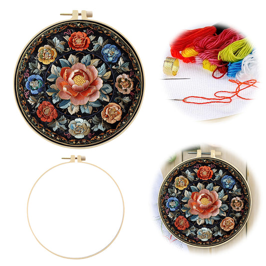 Flower Dream - DIY Embroidery Cross Stitch Kit with Pattern Cotton Threads Needles Hoop 30x30CM/11.81x11.81in