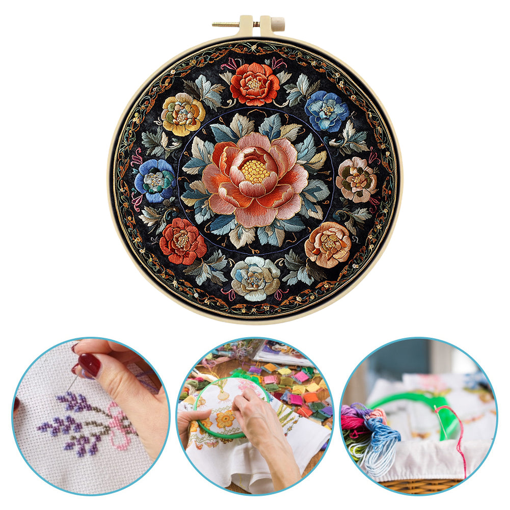 Flower Dream - DIY Embroidery Cross Stitch Kit with Pattern Cotton Threads Needles Hoop 30x30CM/11.81x11.81in