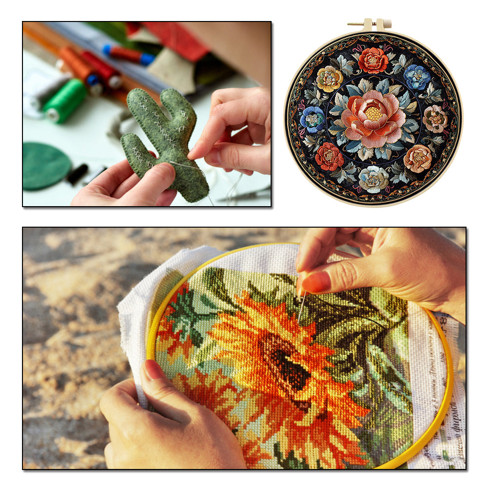 Flower Dream - DIY Embroidery Cross Stitch Kit with Pattern Cotton Threads Needles Hoop 30x30CM/11.81x11.81in