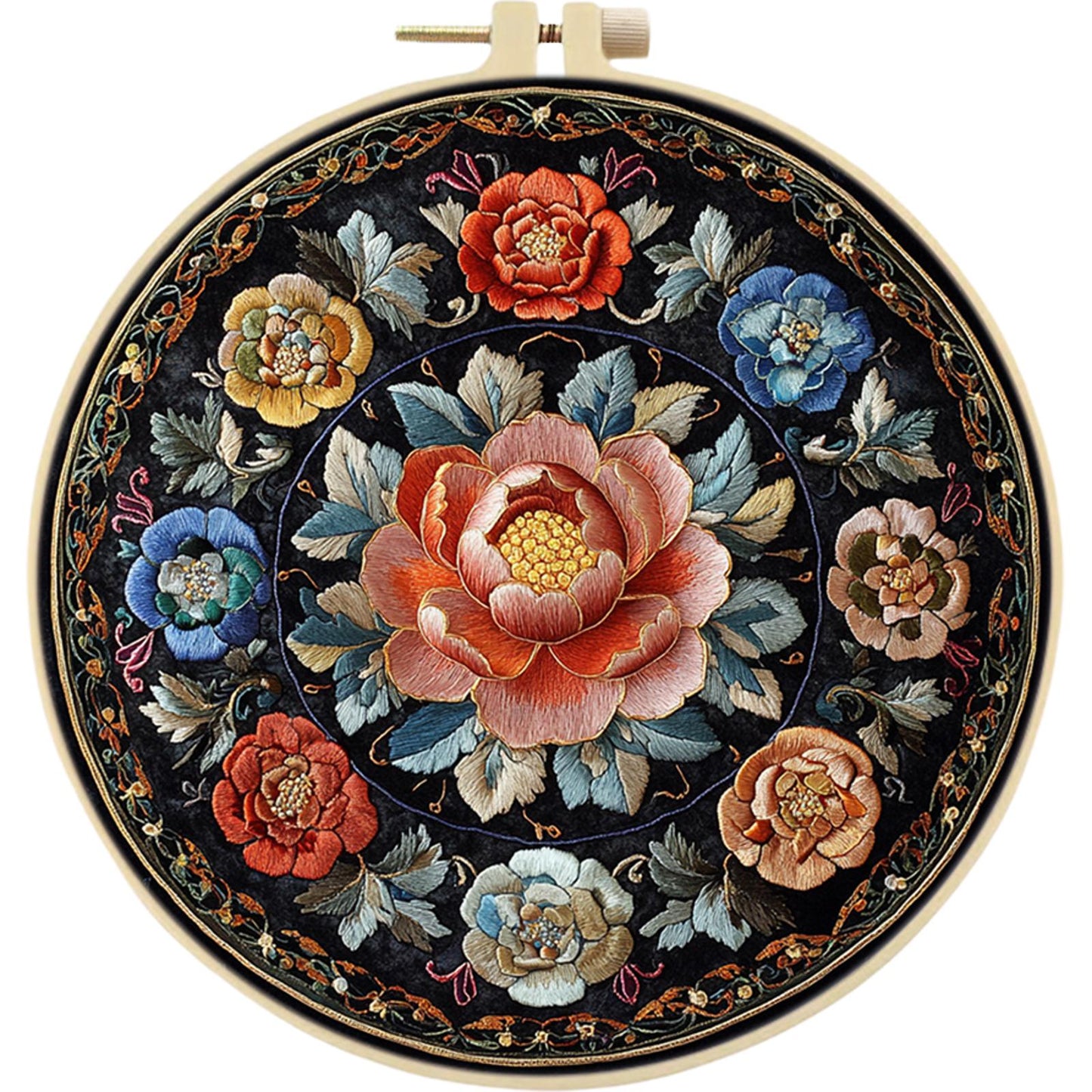 Flower Dream - DIY Embroidery Cross Stitch Kit with Pattern Cotton Threads Needles Hoop 30x30CM/11.81x11.81in