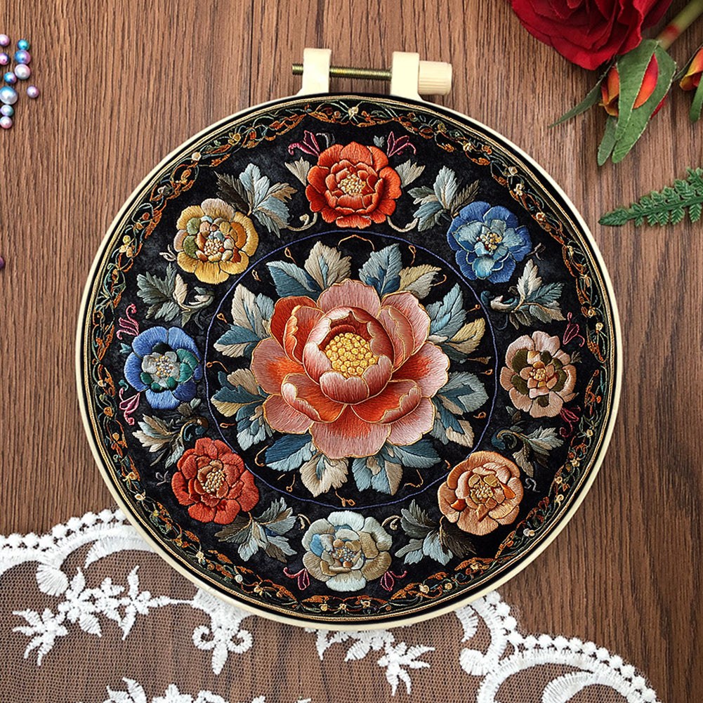 Flower Dream - DIY Embroidery Cross Stitch Kit with Pattern Cotton Threads Needles Hoop 30x30CM/11.81x11.81in