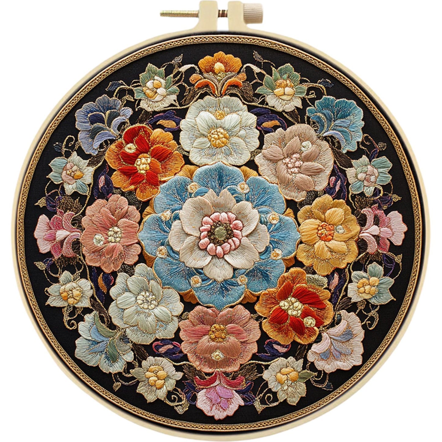 Flowers In Snow - DIY Embroidery Cross Stitch Kit with Pattern Cotton Threads Needles Hoop 30x30CM/11.81x11.81in