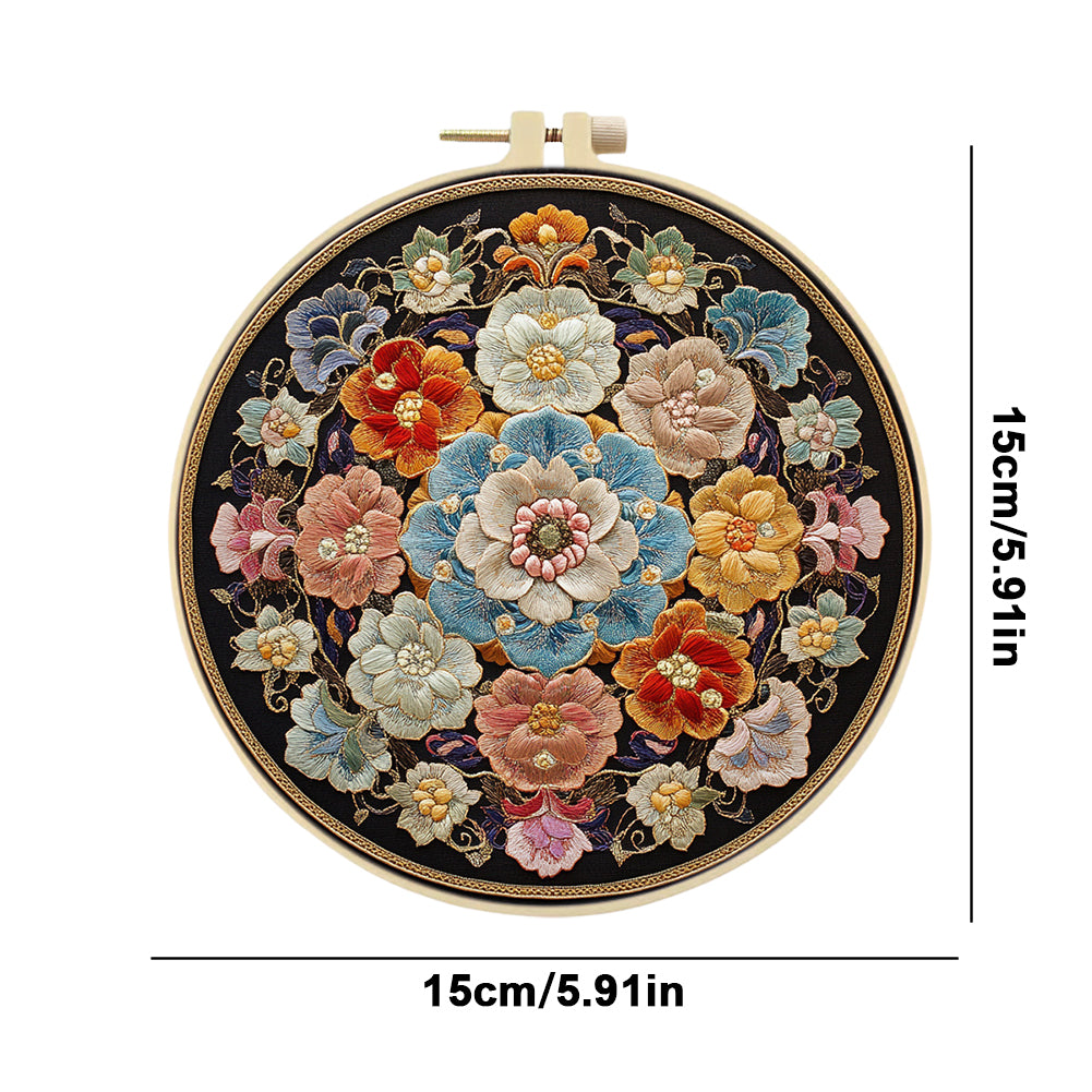 Flowers In Snow - DIY Embroidery Cross Stitch Kit with Pattern Cotton Threads Needles Hoop 30x30CM/11.81x11.81in