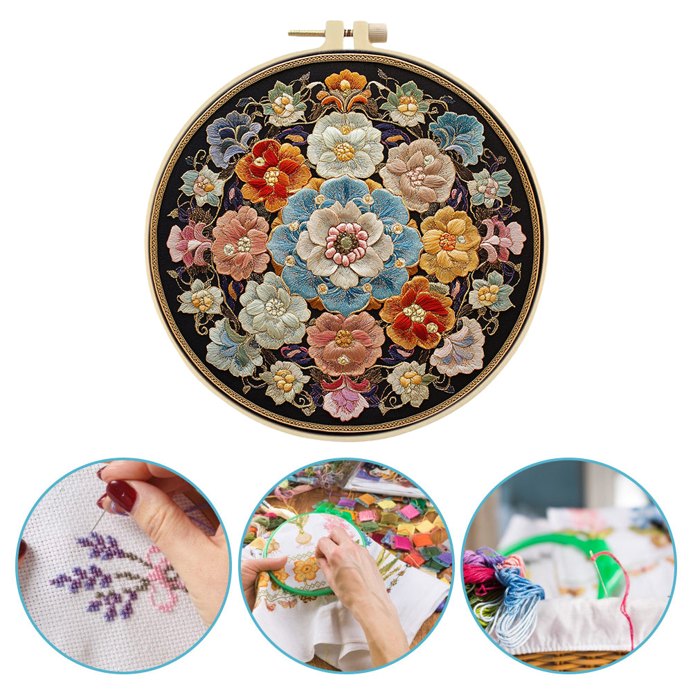 Flowers In Snow - DIY Embroidery Cross Stitch Kit with Pattern Cotton Threads Needles Hoop 30x30CM/11.81x11.81in