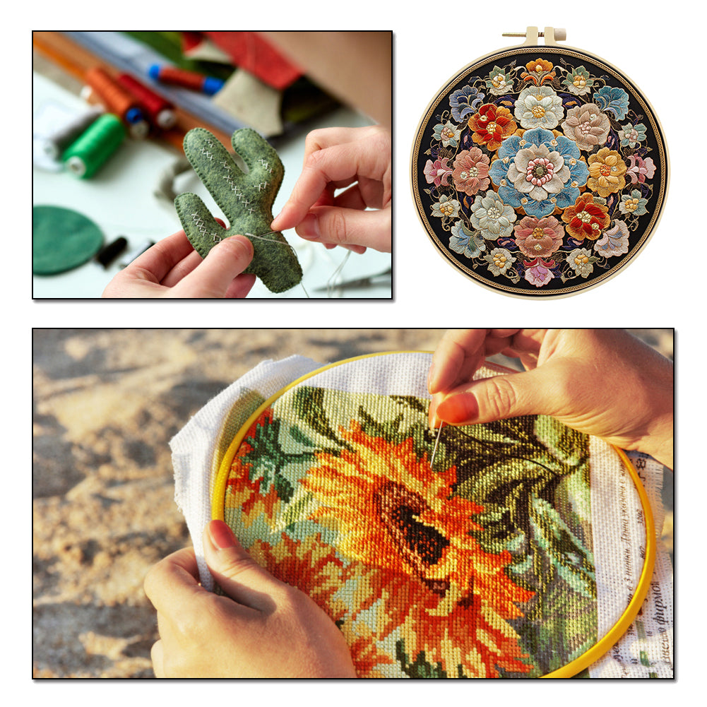 Flowers In Snow - DIY Embroidery Cross Stitch Kit with Pattern Cotton Threads Needles Hoop 30x30CM/11.81x11.81in