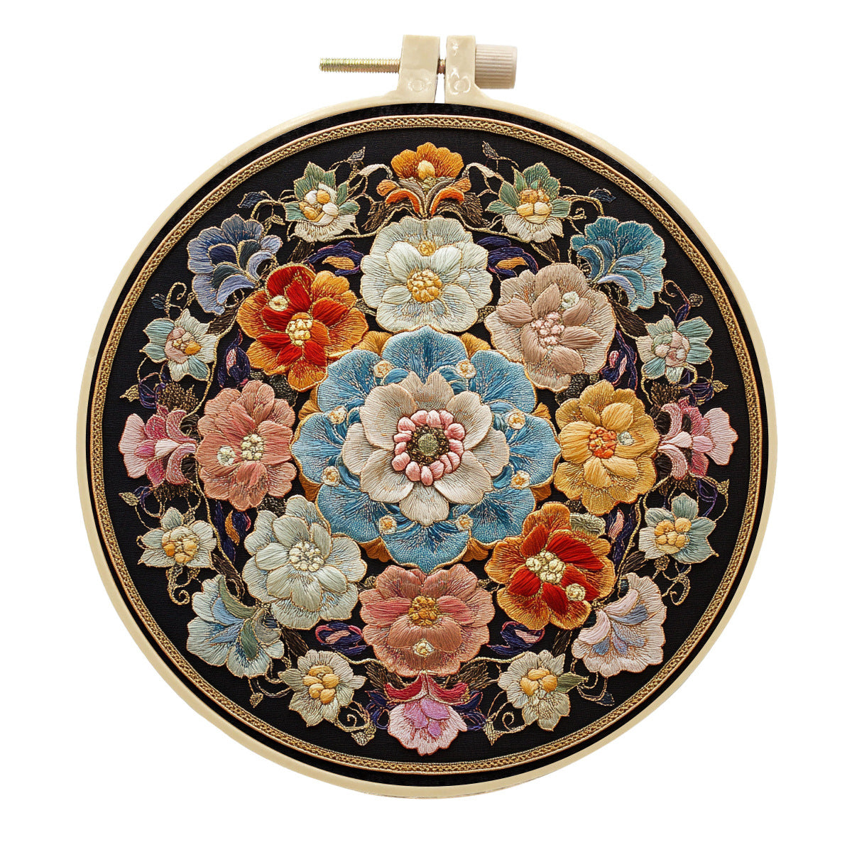 Flowers In Snow - DIY Embroidery Cross Stitch Kit with Pattern Cotton Threads Needles Hoop 30x30CM/11.81x11.81in