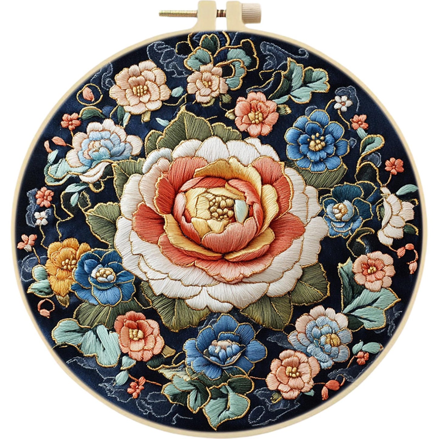Beauty Of Flowers - DIY Embroidery Cross Stitch Kit with Pattern Cotton Threads Needles Hoop 30x30CM/11.81x11.81in