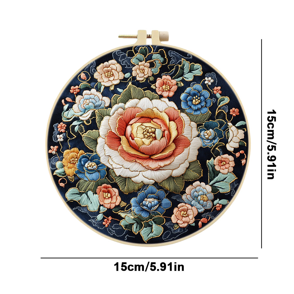 Beauty Of Flowers - DIY Embroidery Cross Stitch Kit with Pattern Cotton Threads Needles Hoop 30x30CM/11.81x11.81in