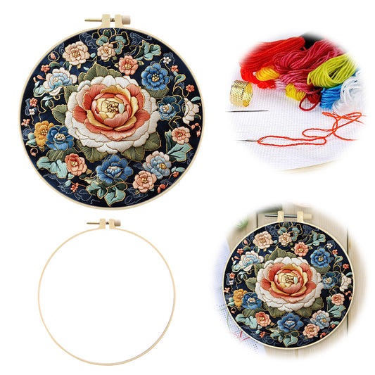 Beauty Of Flowers - DIY Embroidery Cross Stitch Kit with Pattern Cotton Threads Needles Hoop 30x30CM/11.81x11.81in