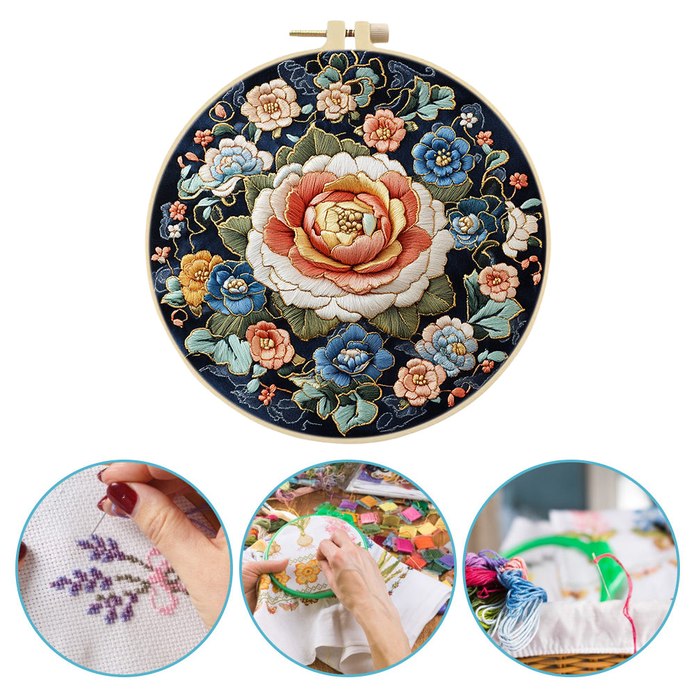 Beauty Of Flowers - DIY Embroidery Cross Stitch Kit with Pattern Cotton Threads Needles Hoop 30x30CM/11.81x11.81in