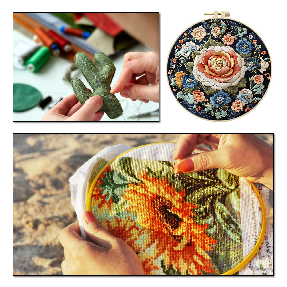Beauty Of Flowers - DIY Embroidery Cross Stitch Kit with Pattern Cotton Threads Needles Hoop 30x30CM/11.81x11.81in