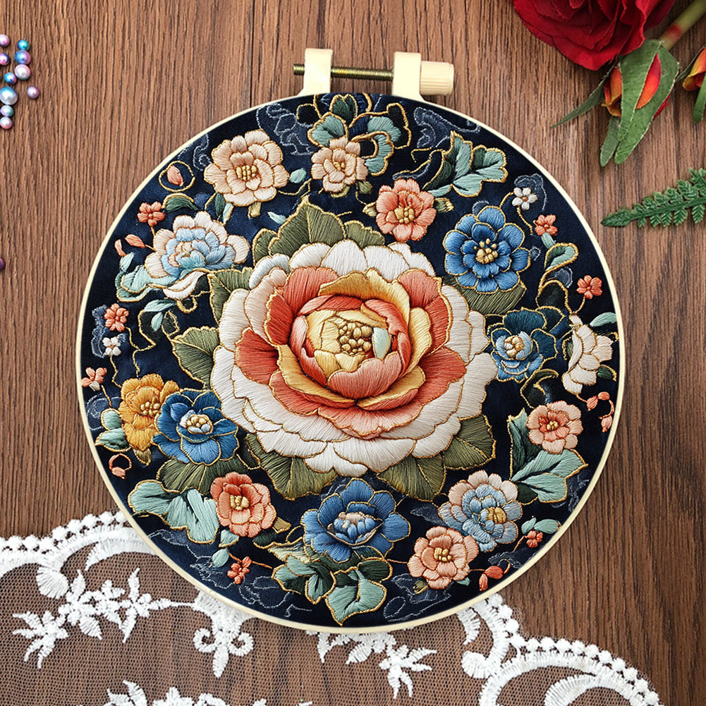 Beauty Of Flowers - DIY Embroidery Cross Stitch Kit with Pattern Cotton Threads Needles Hoop 30x30CM/11.81x11.81in