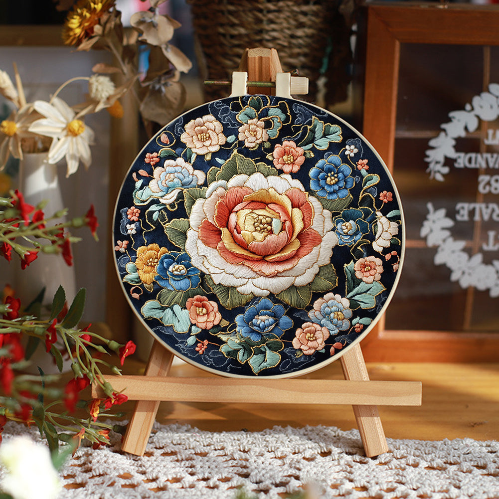 Beauty Of Flowers - DIY Embroidery Cross Stitch Kit with Pattern Cotton Threads Needles Hoop 30x30CM/11.81x11.81in