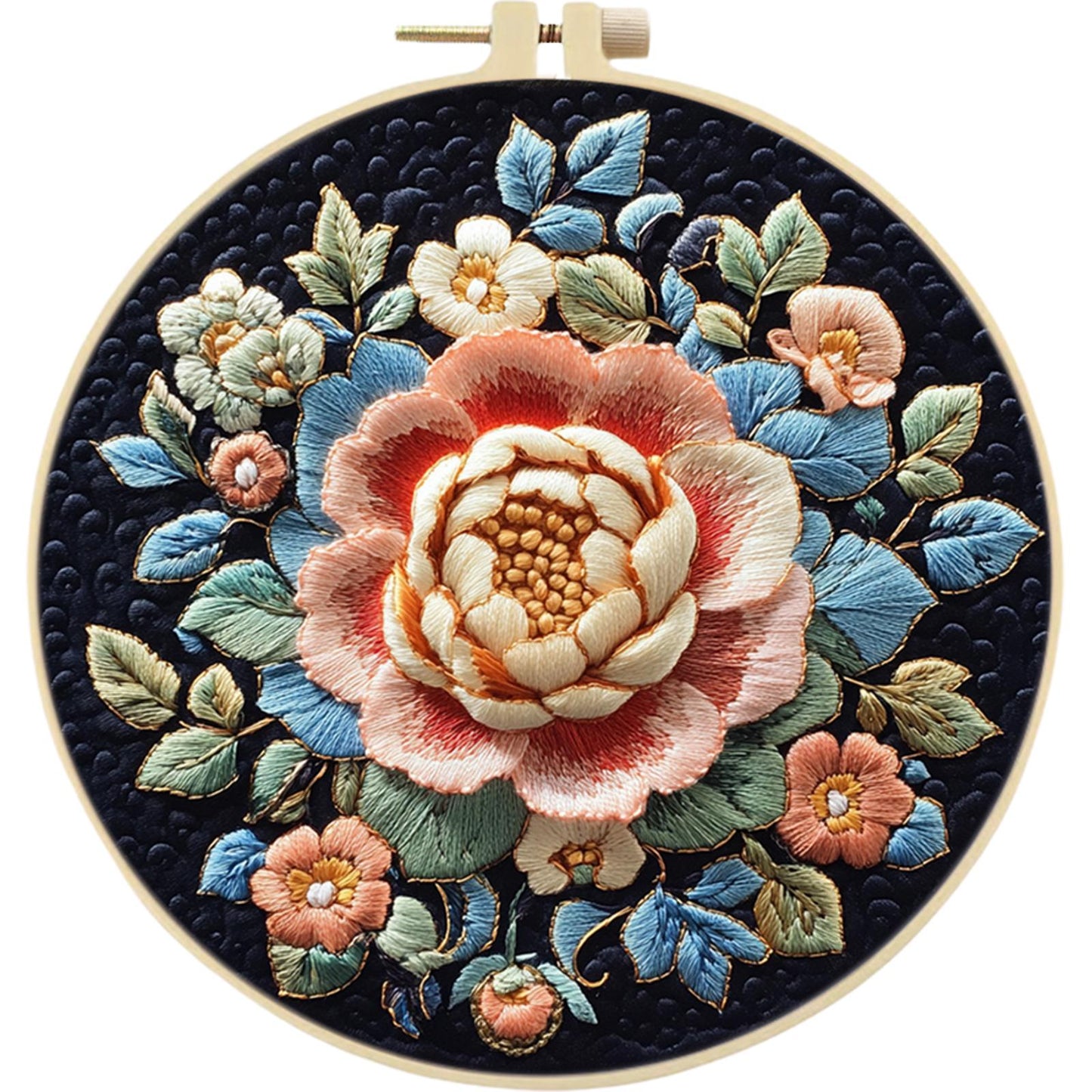 Flower & Snow - DIY Embroidery Cross Stitch Kit with Pattern Cotton Threads Needles Hoop 30x30CM/11.81x11.81in