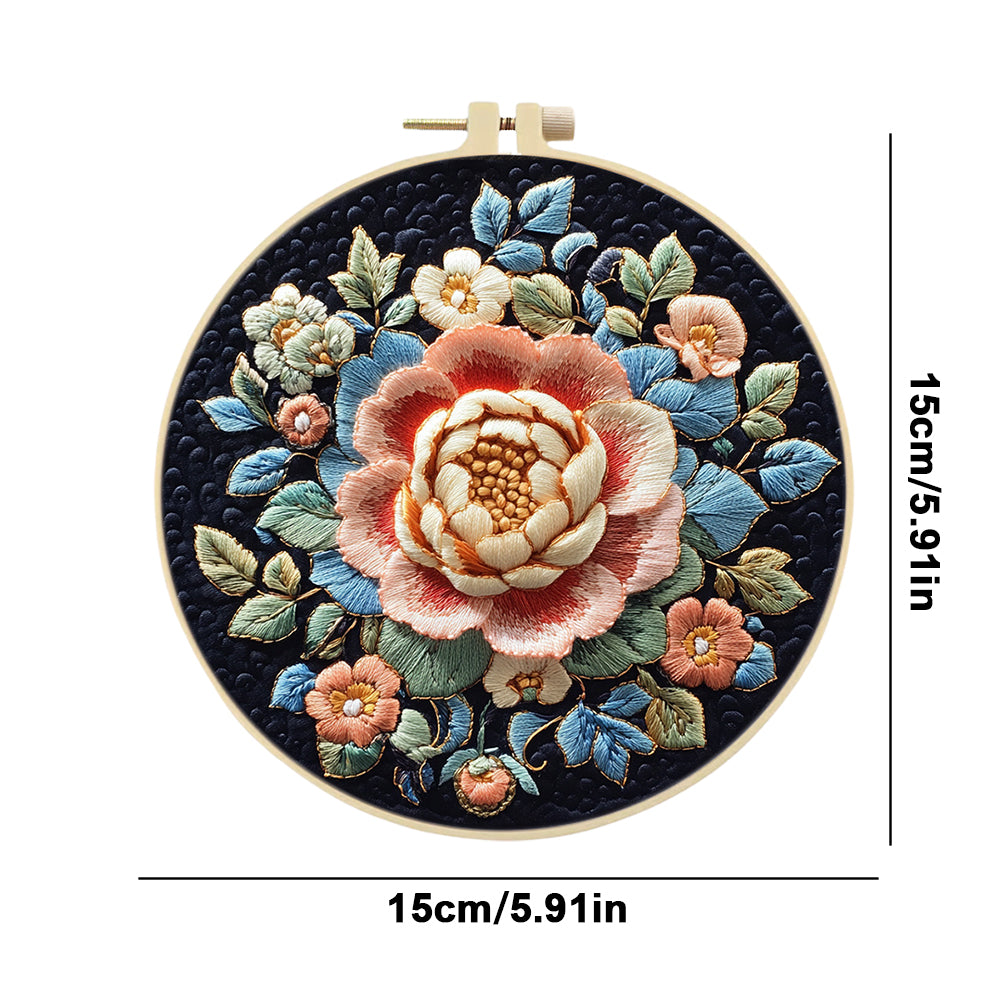 Flower & Snow - DIY Embroidery Cross Stitch Kit with Pattern Cotton Threads Needles Hoop 30x30CM/11.81x11.81in