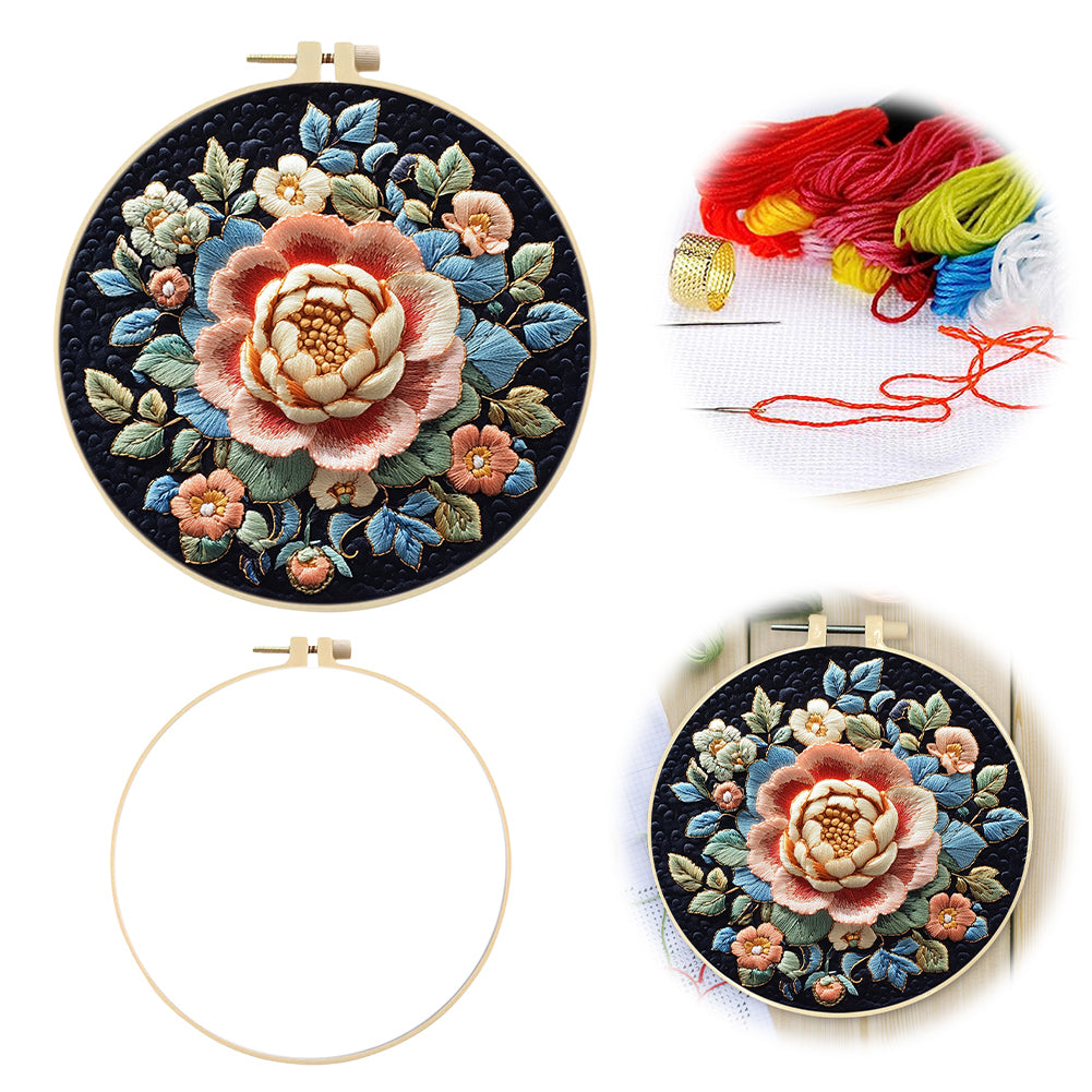 Flower & Snow - DIY Embroidery Cross Stitch Kit with Pattern Cotton Threads Needles Hoop 30x30CM/11.81x11.81in