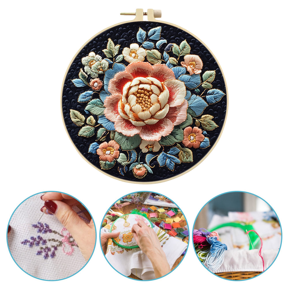 Flower & Snow - DIY Embroidery Cross Stitch Kit with Pattern Cotton Threads Needles Hoop 30x30CM/11.81x11.81in