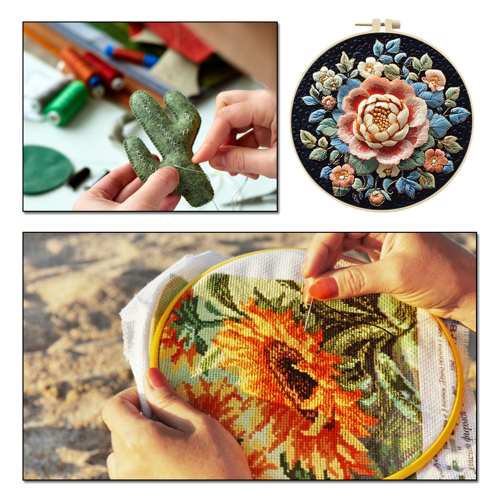 Flower & Snow - DIY Embroidery Cross Stitch Kit with Pattern Cotton Threads Needles Hoop 30x30CM/11.81x11.81in