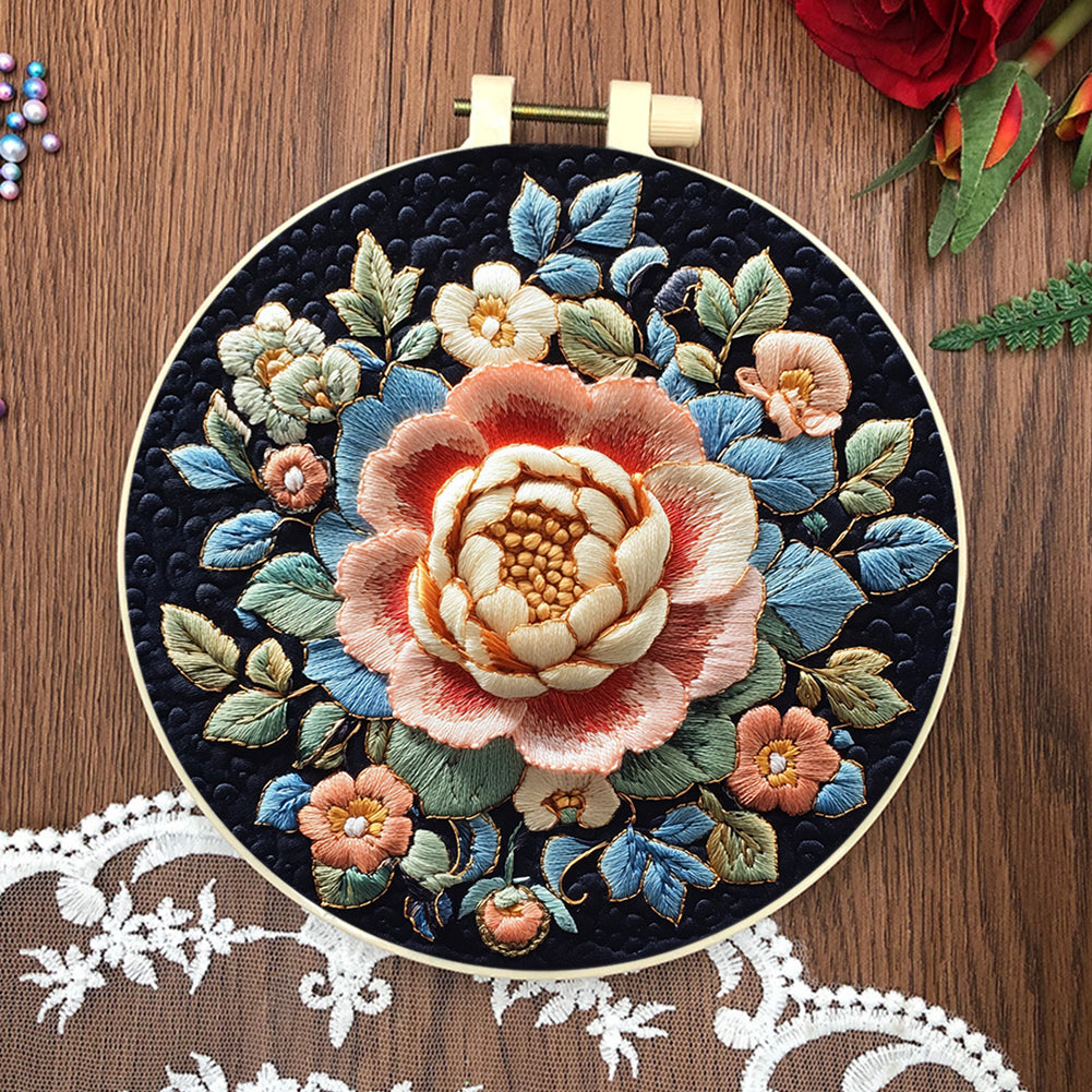 Flower & Snow - DIY Embroidery Cross Stitch Kit with Pattern Cotton Threads Needles Hoop 30x30CM/11.81x11.81in