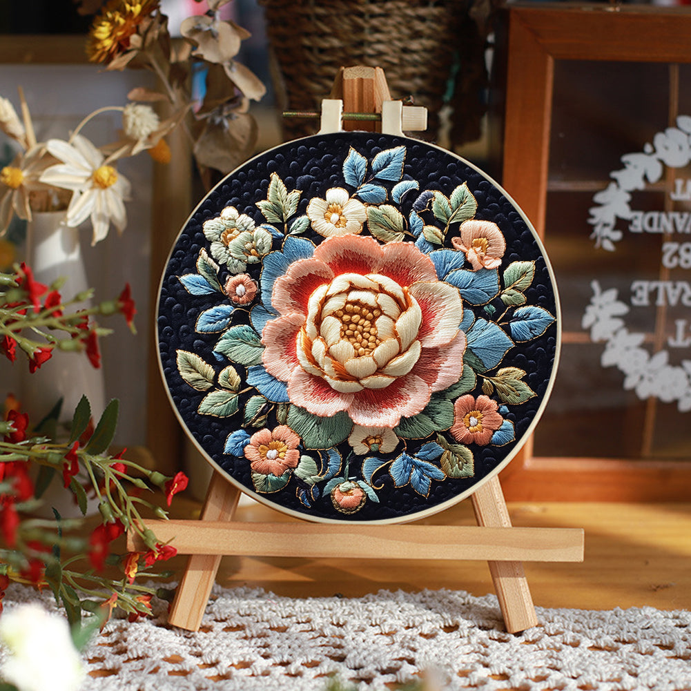 Flower & Snow - DIY Embroidery Cross Stitch Kit with Pattern Cotton Threads Needles Hoop 30x30CM/11.81x11.81in