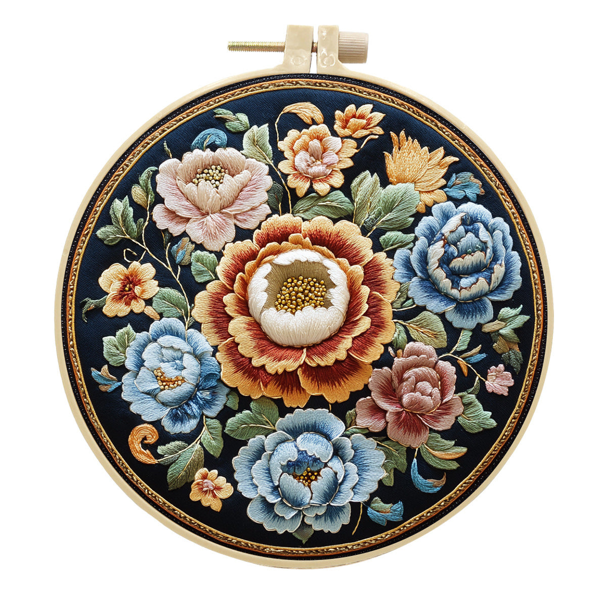 Flower Dream Circle - DIY Embroidery Cross Stitch Kit with Pattern Cotton Threads Needles Hoop 30x30CM/11.81x11.81in