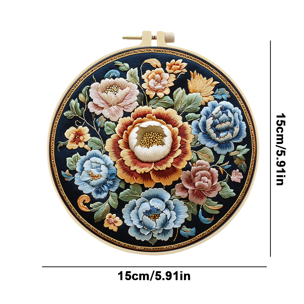 Flower Dream Circle - DIY Embroidery Cross Stitch Kit with Pattern Cotton Threads Needles Hoop 30x30CM/11.81x11.81in