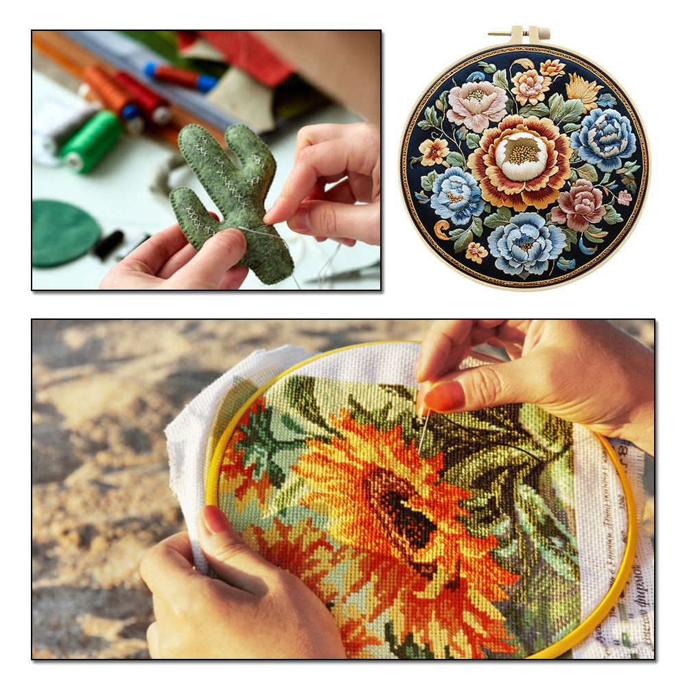 Flower Dream Circle - DIY Embroidery Cross Stitch Kit with Pattern Cotton Threads Needles Hoop 30x30CM/11.81x11.81in