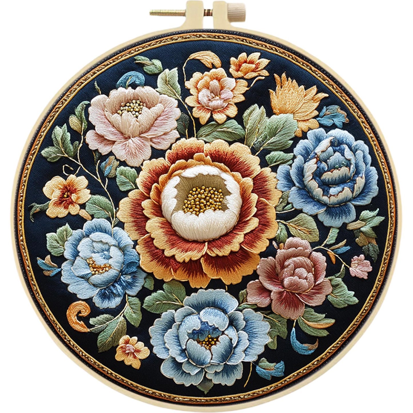 Flower Dream Circle - DIY Embroidery Cross Stitch Kit with Pattern Cotton Threads Needles Hoop 30x30CM/11.81x11.81in