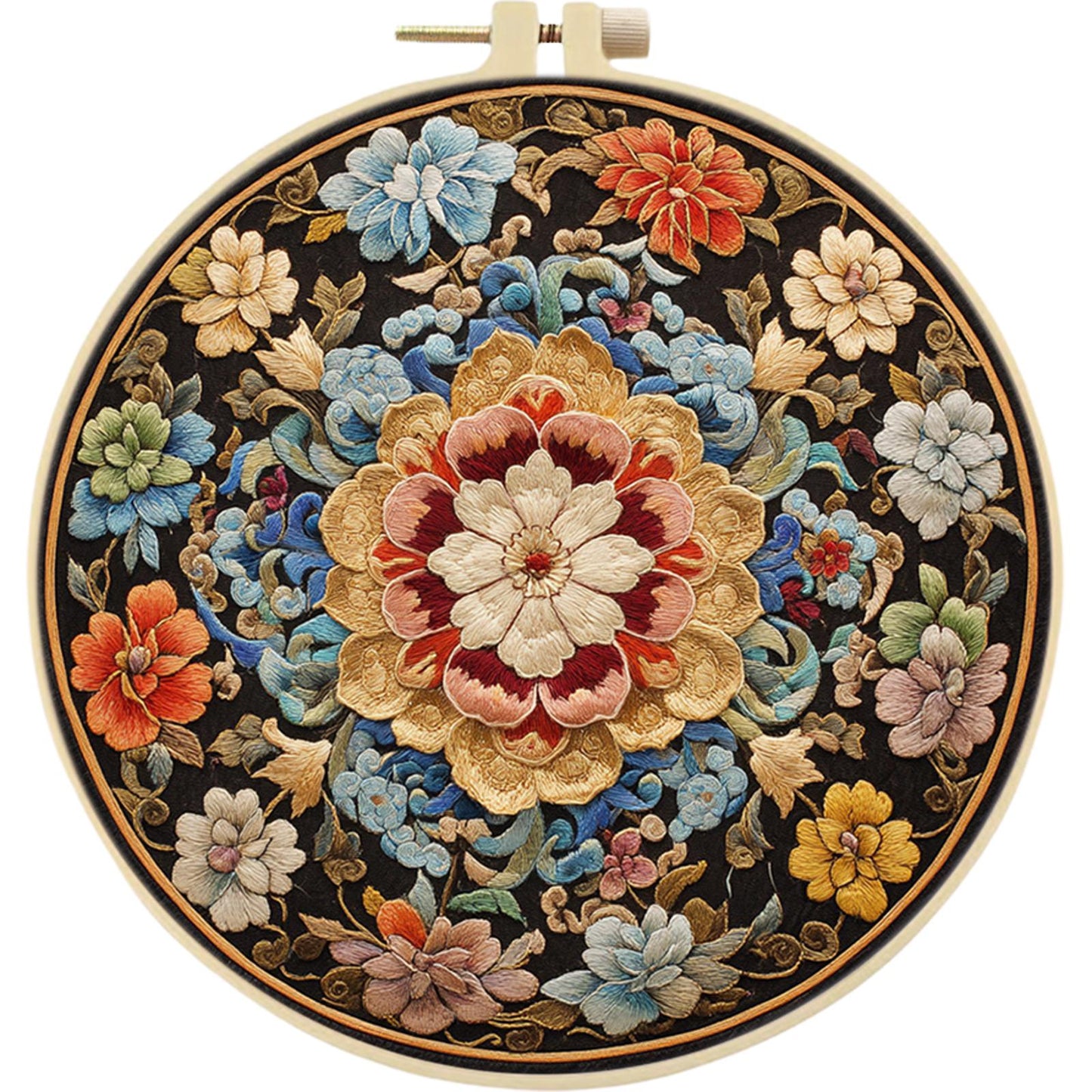 Blooming Flowers - DIY Embroidery Cross Stitch Kit with Pattern Cotton Threads Needles Hoop 30x30CM/11.81x11.81in
