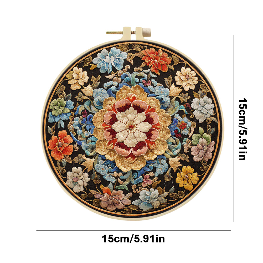 Blooming Flowers - DIY Embroidery Cross Stitch Kit with Pattern Cotton Threads Needles Hoop 30x30CM/11.81x11.81in