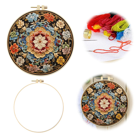 Blooming Flowers - DIY Embroidery Cross Stitch Kit with Pattern Cotton Threads Needles Hoop 30x30CM/11.81x11.81in