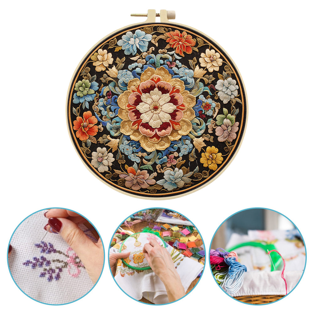 Blooming Flowers - DIY Embroidery Cross Stitch Kit with Pattern Cotton Threads Needles Hoop 30x30CM/11.81x11.81in