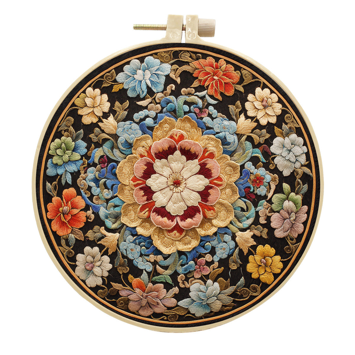 Blooming Flowers - DIY Embroidery Cross Stitch Kit with Pattern Cotton Threads Needles Hoop 30x30CM/11.81x11.81in