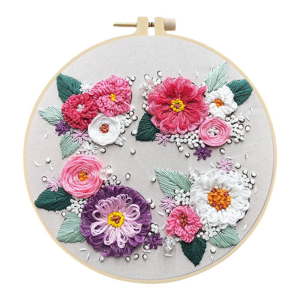 A Hundred Flowers In Bloom - DIY Embroidery Cross Stitch Kit with Pattern Cotton Threads Needles Hoop 30x30CM/11.81x11.81in