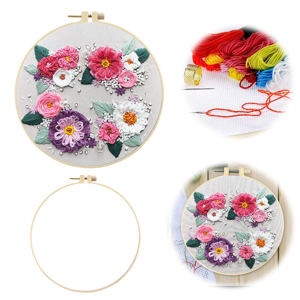 A Hundred Flowers In Bloom - DIY Embroidery Cross Stitch Kit with Pattern Cotton Threads Needles Hoop 30x30CM/11.81x11.81in