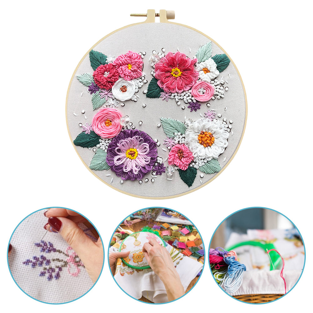 A Hundred Flowers In Bloom - DIY Embroidery Cross Stitch Kit with Pattern Cotton Threads Needles Hoop 30x30CM/11.81x11.81in