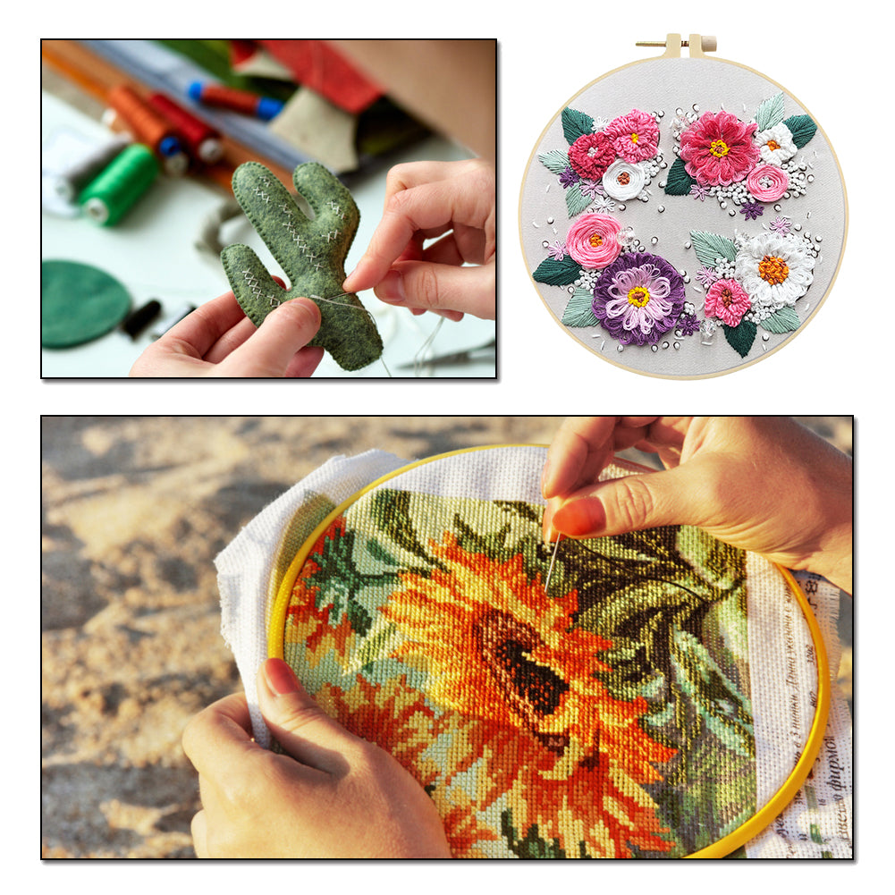 A Hundred Flowers In Bloom - DIY Embroidery Cross Stitch Kit with Pattern Cotton Threads Needles Hoop 30x30CM/11.81x11.81in