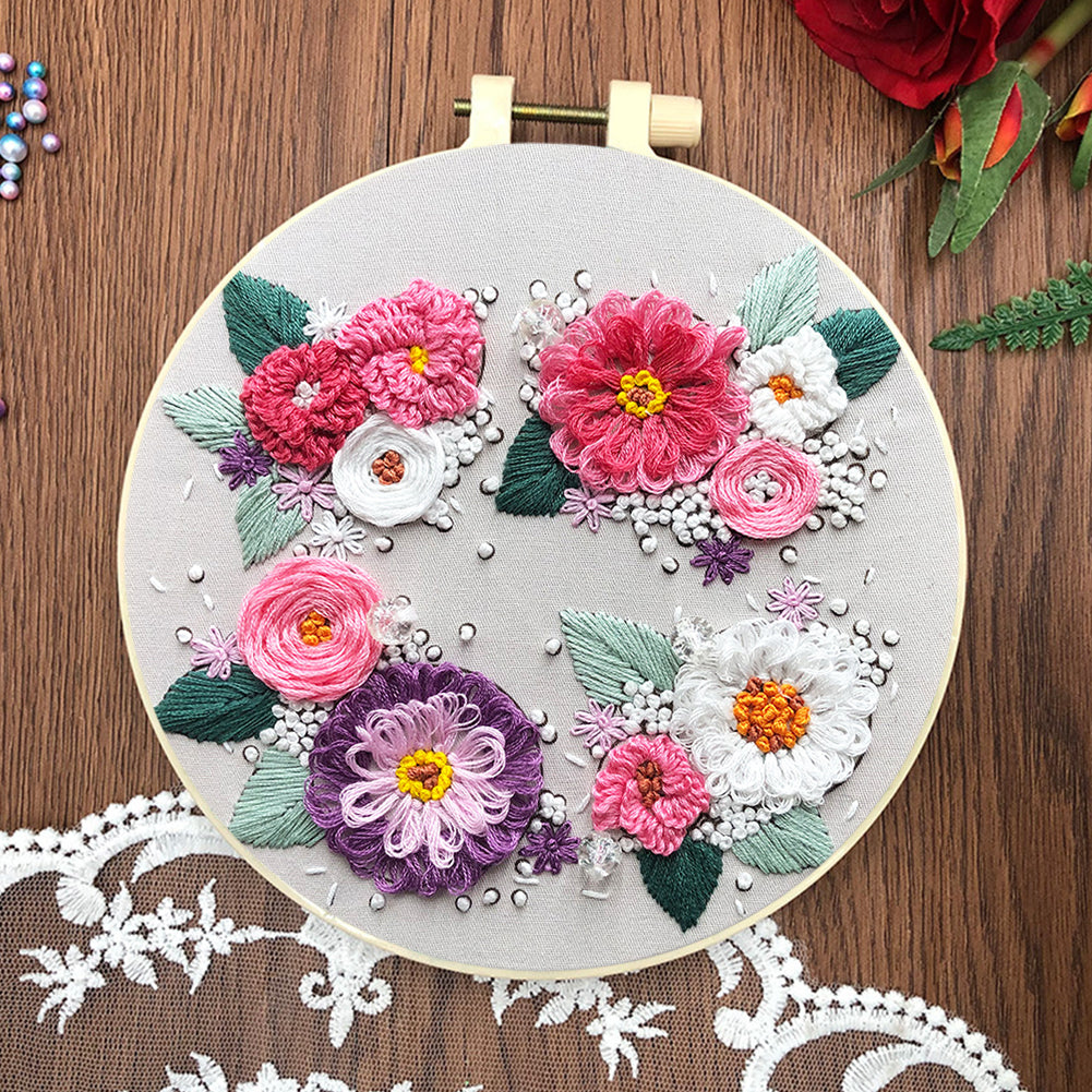 A Hundred Flowers In Bloom - DIY Embroidery Cross Stitch Kit with Pattern Cotton Threads Needles Hoop 30x30CM/11.81x11.81in