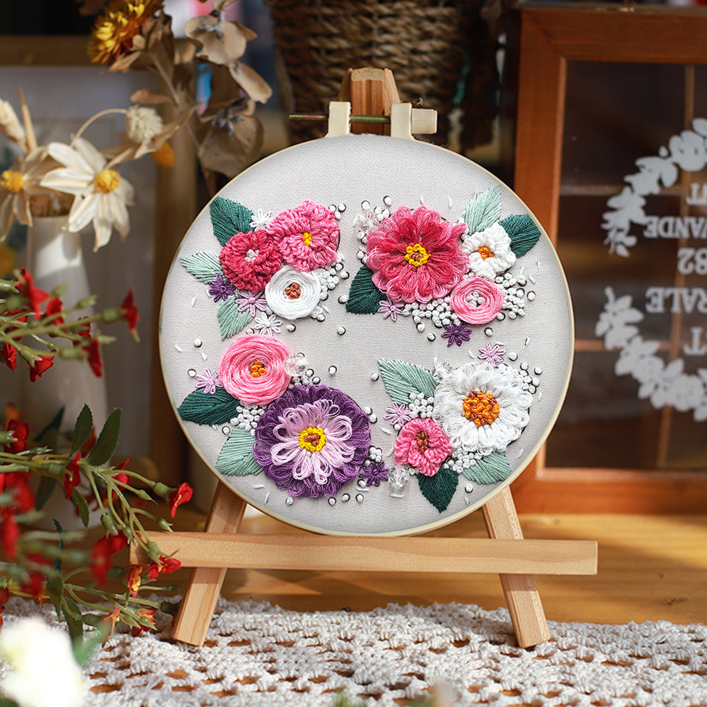 A Hundred Flowers In Bloom - DIY Embroidery Cross Stitch Kit with Pattern Cotton Threads Needles Hoop 30x30CM/11.81x11.81in